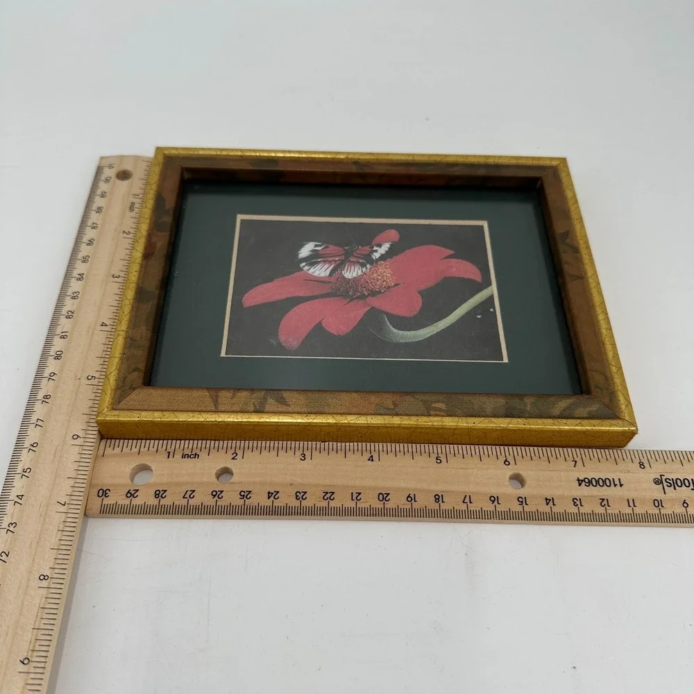 Vintage Gold Crackle Photo Frame with Butterfly & Flower Artwork Tabletop